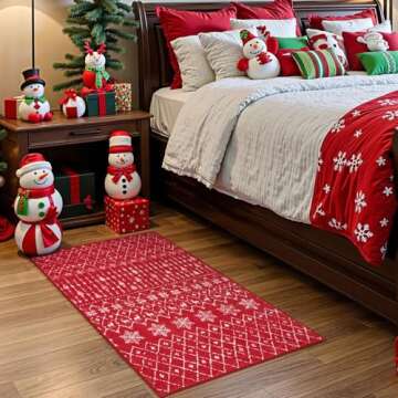 Lahome Moroccan Christmas Rug - 2x3 Small Washable Red Kitchen Rugs Non-Slip Indoor Entry Rug Throw Soft Bathroom Rug, Snowflake Holiday Decor Accent Print Thin Floor Doormat Carpet for Bedside Sink
