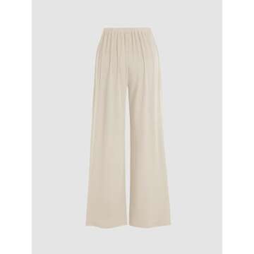 CIDER Wide Leg Palazzo Pants for Women with Pockets Elastic Business Causal Pants Women Summer for Beach Travel Trousers Beige