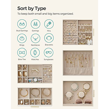 SONGMICS Jewelry Box Organizer with Glass Window