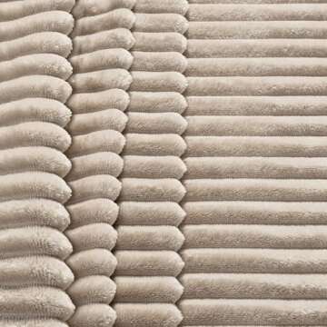 PAVILIA Super Soft Fleece Throw Blanket Twin Taupe Tan Camel, Fuzzy Plush Flannel Throw, Warm Cozy Ribbed Microfiber Blanket for Sofa Couch Bed, Lightweight Striped Blanket, Taupe, 60x80