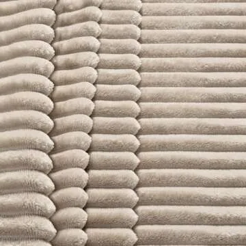 PAVILIA Super Soft Fleece Throw Blanket Twin Taupe Tan Camel, Fuzzy Plush Flannel Throw, Warm Cozy Ribbed Microfiber Blanket for Sofa Couch Bed, Lightweight Striped Blanket, Taupe, 60x80