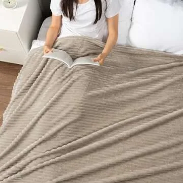 PAVILIA Super Soft Fleece Throw Blanket Twin Taupe Tan Camel, Fuzzy Plush Flannel Throw, Warm Cozy Ribbed Microfiber Blanket for Sofa Couch Bed, Lightweight Striped Blanket, Taupe, 60x80