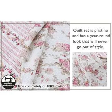 Cozy Line Romantic Pink Peony Reversible Quilt Set
