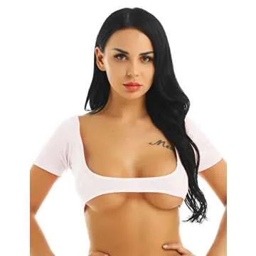iEFiEL Women's Stylish Mesh Open Bust Belly Dance Crop Top White One Size