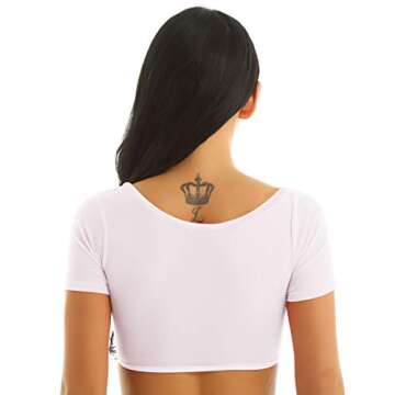 iEFiEL Women's Sheer Short Sleeve Dance Crop Top White