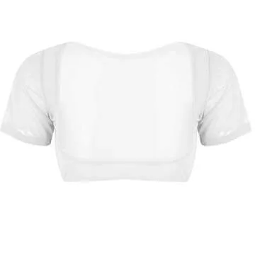 iEFiEL Women's Sheer Short Sleeve Dance Crop Top White