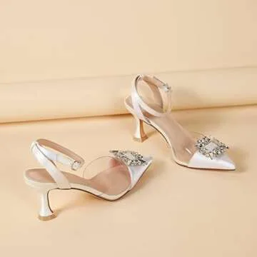 Susanny Women's Wedding Heels White Rhinestone Clear Heels Closed Toe Strappy High Heels Sexy Ankle Strap Pumps Bridal Party Wedding Dress Shoes 8