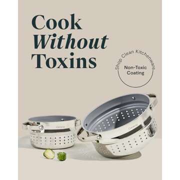 Caraway Steamer Duo - Stainless Steel Steamer with Handles - Non Stick, Non Toxic Coating - Steam Ve...