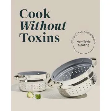 Caraway Steamer Duo - Stainless Steel Steamer with Handles - Non Stick, Non Toxic Coating - Steam Ve...