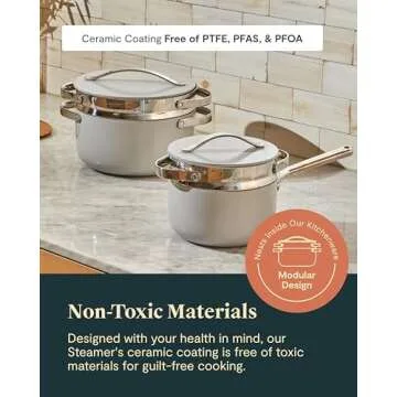 Caraway Steamer Duo - Stainless Steel Steamer with Handles - Non Stick, Non Toxic Coating - Steam Veggies, Seafood, and More - Compatible With Our Dutch Oven or Sauce Pan