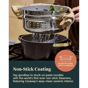 Caraway Steamer Duo - Stainless Steel Steamer with Handles - Non Stick, Non Toxic Coating - Steam Veggies, Seafood, and More - Compatible With Our Dutch Oven or Sauce Pan