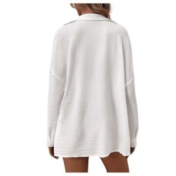 MakeMeChic Women's Oversized Button Down Shirts Collared Button Up Shirt Blouse Top White A M