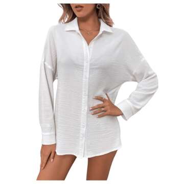 MakeMeChic Women's Oversized Button Down Shirts Collared Button Up Shirt Blouse Top White A M