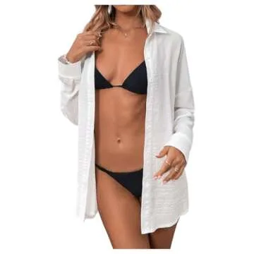 MakeMeChic Women's Oversized Button Down Shirts Collared Button Up Shirt Blouse Top White A M