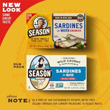 Season Sardines Wild Caught, No Salt Added, 22g Protein
