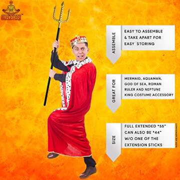 Skeleteen Gold Trident Costume Accessory - Golden Pitchfork Spear Toy Prop Weapon Staff Accessories for Adults and Kids Costumes