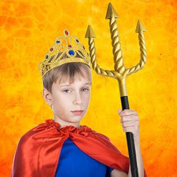 Skeleteen Gold Trident Costume Accessory - Golden Pitchfork Spear Toy Prop Weapon Staff Accessories for Adults and Kids Costumes