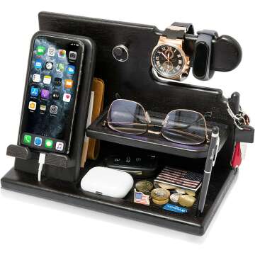 Wood Phone Docking Station & Key Holder Gift for Men