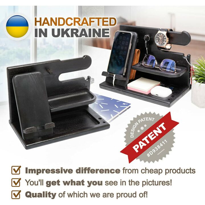 Wood Phone Docking Station & Key Holder Gift for Men