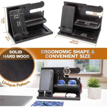 Wood Phone Docking Station & Key Holder Gift for Men