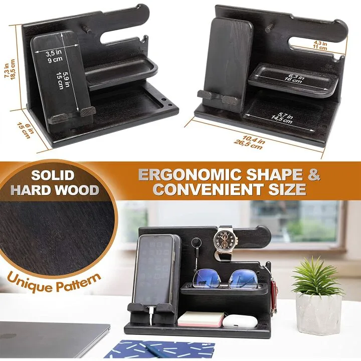 Wood Phone Docking Station & Key Holder Gift for Men