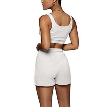 Dgebou Summer Two Piece Outfits for Women Casual Sleeveless Crop Tops and Loose Shorts 2 Piece Set Casual Cute Birthday Club Beach Vacation Workout Outfits Lounge Set (White, L)