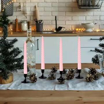 Taper Spiral Candles,8 inch-Set of 4 Tapered Candles, Long Candle,Tall Candlesticks, Long Candle Sticks,Spiral Taper Candle,Home Dinner, Party, Wedding, Halloween (4, Pink, 8 inch)