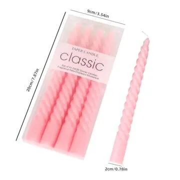 Taper Spiral Candles,8 inch-Set of 4 Tapered Candles, Long Candle,Tall Candlesticks, Long Candle Sticks,Spiral Taper Candle,Home Dinner, Party, Wedding, Halloween (4, Pink, 8 inch)