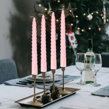 Taper Spiral Candles,8 inch-Set of 4 Tapered Candles, Long Candle,Tall Candlesticks, Long Candle Sticks,Spiral Taper Candle,Home Dinner, Party, Wedding, Halloween (4, Pink, 8 inch)