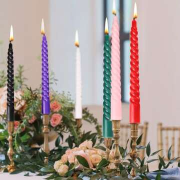 Taper Spiral Candles,8 inch-Set of 4 Tapered Candles, Long Candle,Tall Candlesticks, Long Candle Sticks,Spiral Taper Candle,Home Dinner, Party, Wedding, Halloween (4, Pink, 8 inch)