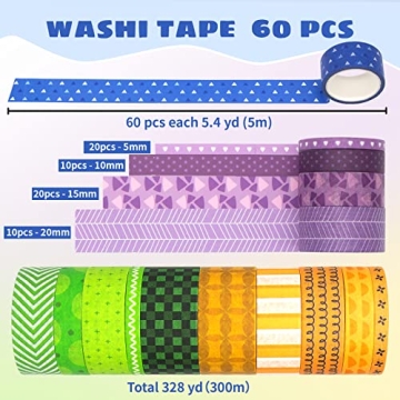 KOVANO 60 Rolls Washi Tape Set for DIY Crafts & Scrapbooking