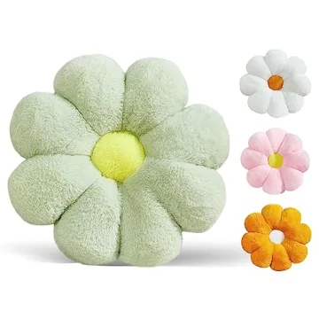 Ailive 17.7In Cute Green Daisy Flower Shaped Kids Throw Pillow