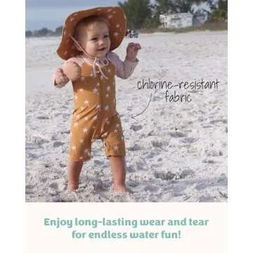 Caden Lane One Piece Long Sleeve Rash Guard Swimsuit, Quick-Drying Chlorine Resistant Swim Romper Shortie with Front Zipper, UPF 50+ Sun Protection Swimwear, Island Vibes, 2T