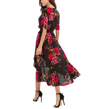Kormei Womens Floral High Low V-Neck Maxi Dress