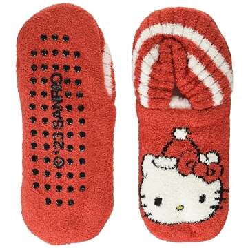 Hello Kitty Women's Holiday Flexible Knit Slipper Socks, Red Basic, 9-11