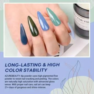AZUREBEAUTY Dip Powder Nail Set Blue Sage Green Grey Shades, Fall Winter 6 Dark Colors Dipping Powde...