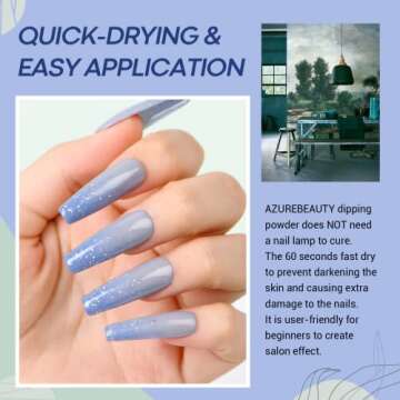 AZUREBEAUTY Dip Powder Nail Set Blue Sage Green Grey Shades, Fall Winter 6 Dark Colors Dipping Powder Starter Kit French Nail Art Manicure DIY Salon for Women, No Need Nail Lamp Cured