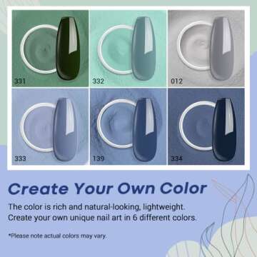 AZUREBEAUTY Dip Powder Nail Set Blue Sage Green Grey Shades, Fall Winter 6 Dark Colors Dipping Powder Starter Kit French Nail Art Manicure DIY Salon for Women, No Need Nail Lamp Cured