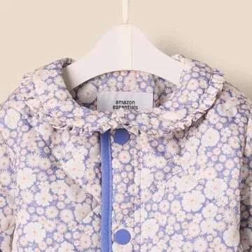 Amazon Essentials x Sofia Grainge Toddler Girls' Midweight Field Jacket with Ruffle, Blue Ivory Delicate Floral, 4T