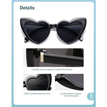 SOJOS Heart Shaped Sunglasses Clout Goggle Vintage Cat Eye Mod Style Retro Glasses Kurt Cobain SJ2062 with Black Frame/Grey Lens