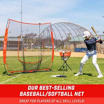 GoSports 7 ft x 7 ft Baseball & Softball Practice Hitting & Pitching Net with Bow Type Frame, Carry ...