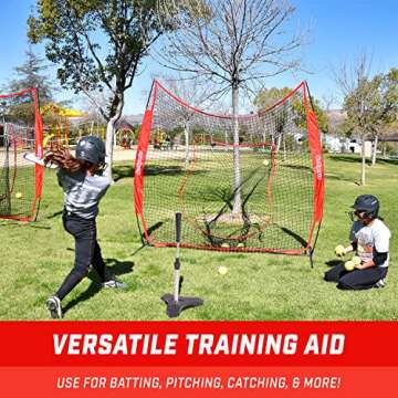GoSports 7 ft x 7 ft Baseball & Softball Practice Hitting & Pitching Net with Bow Type Frame, Carry Bag and Strike Zone, Great for All Skill Levels