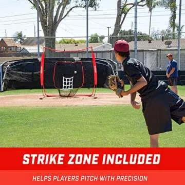GoSports 7 ft x 7 ft Baseball & Softball Practice Hitting & Pitching Net with Bow Type Frame, Carry Bag and Strike Zone, Great for All Skill Levels