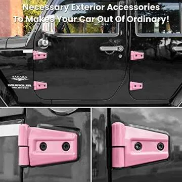 E-cowlboy Door Hinge Cover Trim Exterior Accessories for Jeep Wrangler JK JKU Sport Rubicon Sahara X Unlimited 2-Door & 4-Door 2007-2018 (Pink 8PCS)