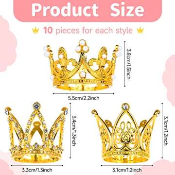 30 Pcs Crowns for Flower Bouquets Gold Crown Cake Topper Mini Crown for Flower Bouquet Accessories B...
