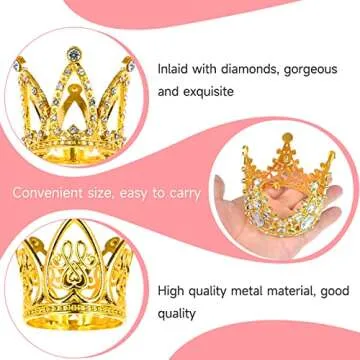 30 Pcs Crowns for Flower Bouquets Gold Crown Cake Topper Mini Crown for Flower Bouquet Accessories Birthday Crowns Cupcake Toppers for Bridal Wedding Baby Shower Party Cake Decor, 3 Style