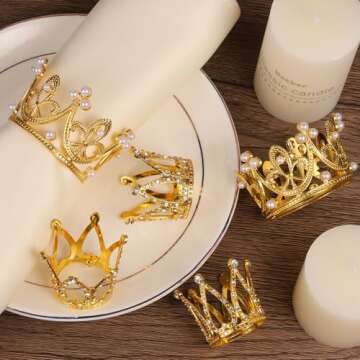 30 Pcs Crowns for Flower Bouquets Gold Crown Cake Topper Mini Crown for Flower Bouquet Accessories Birthday Crowns Cupcake Toppers for Bridal Wedding Baby Shower Party Cake Decor, 3 Style