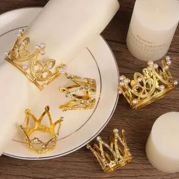 30 Pcs Crowns for Flower Bouquets Gold Crown Cake Topper Mini Crown for Flower Bouquet Accessories Birthday Crowns Cupcake Toppers for Bridal Wedding Baby Shower Party Cake Decor, 3 Style