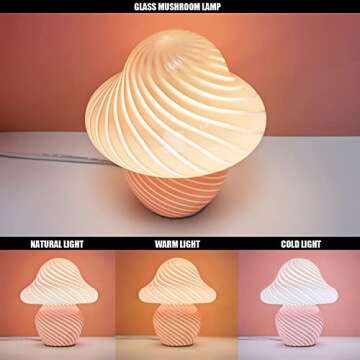 CometMars Mushroom Lamp, Small Pink Table Lamp with Striped Glass, Cute Little Swirl Nightstand Lamp for Bedroom, Bedside, Living Room, Gift for Girls Women Birthday Christmas Thanksgiving Day