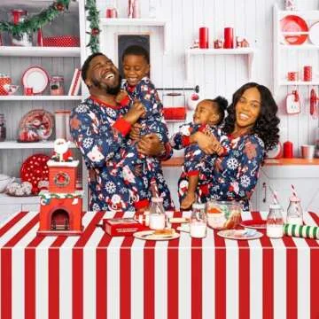 PIXHOTUL Carnival Table Cloths, Red and White Stripe Tablecloths, Red Plastic Table Cover, Circus Theme Party Decorations for Carnival, Movie Night, Kid's Birthday, Christmas (4, Red, 51'' x 108'')